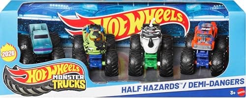 Image of Hot Wheels Monster Trucks, 1:64 Scale Monster Trucks Toy Trucks, Set of 4, Giant Wheels, Favorite Characters and Cool Designs, JJT67