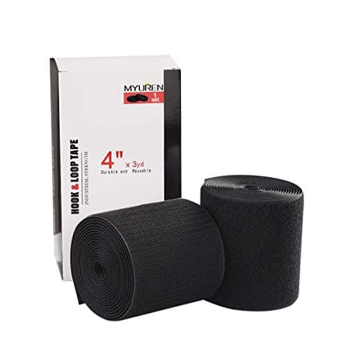 Image of Sew on Hook and Loop Style 100mm (4 Inch) Non-Adhesive Back Nylon Strips Fabric Fastener Non-Adhesive Interlocking Tape Black, 3 Yard