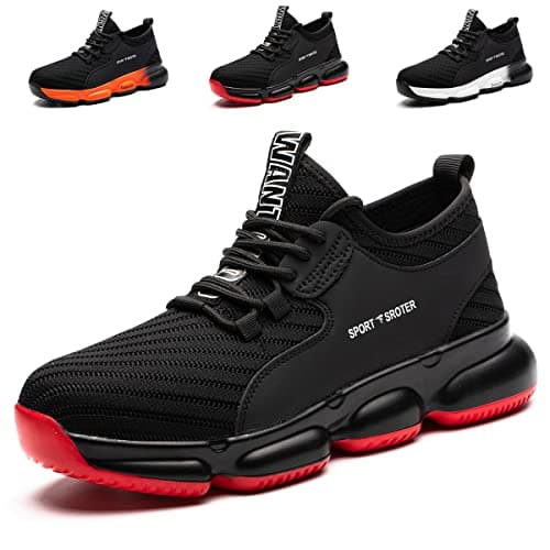 Image of Safety Trainers Men Women Steel Toe Cap Trainers Work Safety Shoes Lightweight Non Slip Work Boots Industrial Protective Sneakers Black Red 9 UK