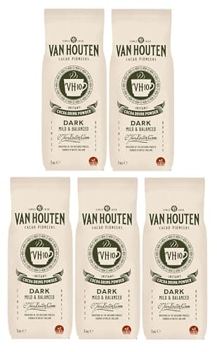 Image of Van Houten VH10 Instant Hot Chocolate Powder for Vending Machines, Dark Mild & Balanced Cocoa Drink, 1kg Bags (Pack of 5, Total 5kg) – Smooth Creamy Hot Chocolate Mix