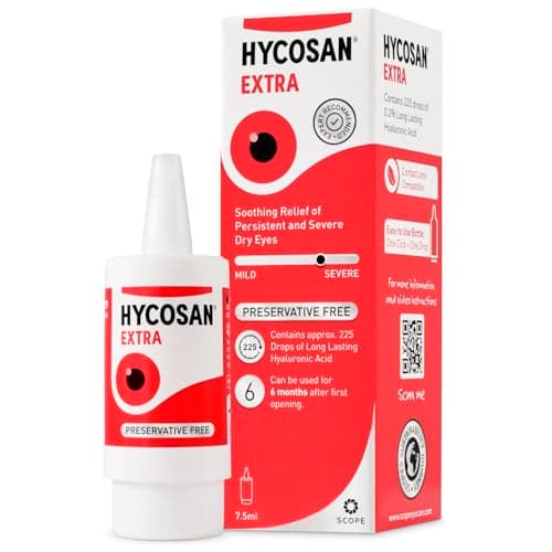 Image of Hycosan Extra - Eye Drops with Hyaluronic Acid for Soothing Relief of Severe and Persistent Dry Eyes - Contact Lens Compatible - Preservative Free (7.5 ml (Pack of 1))