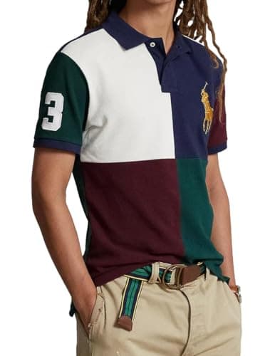 Image of POLO RALPH LAUREN Men's Custom Slim Fit Big Pony Mesh Polo Shirt (US, Alpha, Large, Regular, Regular, Cruise Navy Multi), Multi-color