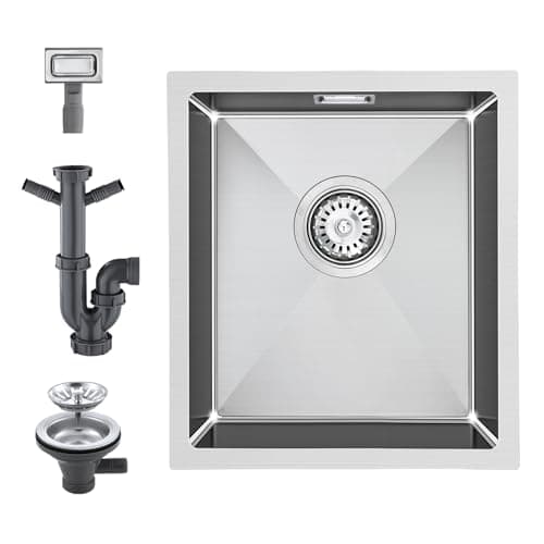 Image of KEOKBON Small Kitchen Sink 35 x 40 cm, Undermount or Topmount Fitting into Kitchen Sink with Overflow, 1 Bowl, 304 Stainless Steel Brushed