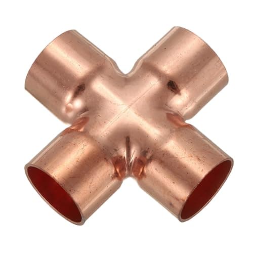 Image of PATIKIL 7/8"(22mm) Copper Cross Pipe Fitting, 4 Way Welding Copper End Feed Equal Pipe Connector for Plumbing Air Conditioning Refrigeration