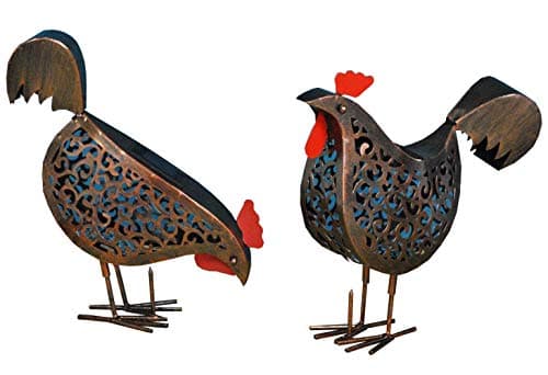 Image of Smart Solar Metal Scroll Hens Ornamental Solar Garden Lights -2Pack