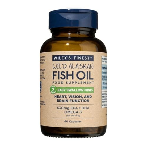 Image of Wiley's Finest Wild Alaskan Fish Oil Easy Swallow Minis - Omega-3 Fish Oil Supplement for Adults and Kids - Double-Strength 630mg EPA and DHA Natural Supplement - 60 Mini Softgels (30 Servings)