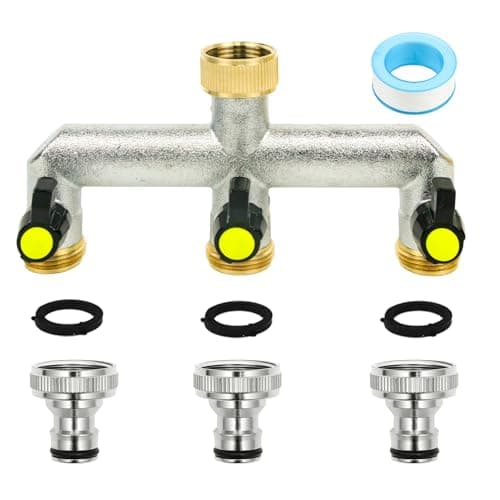 Image of Garden Hose Splitter, 3 Way Tap Splitter 3/4" Garden Multi-Functional Hose Connector, Diverter Adapter Pipe Outdoor with On/Off Valves and Three Quick Connector Threads Hose Pipe for Garden Outdoor