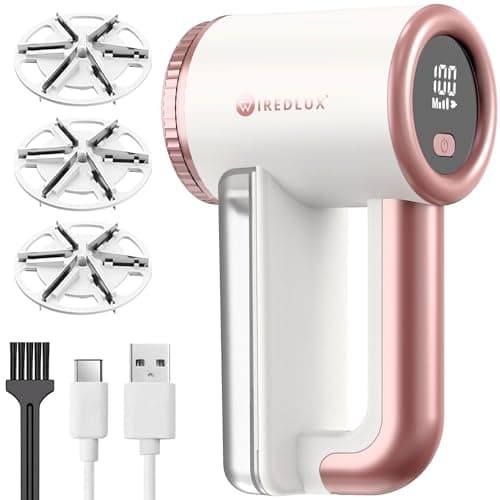 Image of Electric Lint Remover WiredLux - Rechargeable Fabric Shaver Bobble Remover for Clothes & Furniture - Adjustable 3-Speed, 6-Leaf Blade, USB Charging, Debobbler with Dual Protection (Pearl Rose)