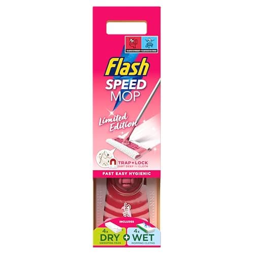 Image of Flash Speedmop Floor Cleaner Starter Kit, Pink Limited Edition, Fast Easy & Hygienic (1 Handle + 4 Wet & 4 Dry Refills), Trap & Lock Daily Dirt, Grease & Grime Without Getting Down On Your Knees