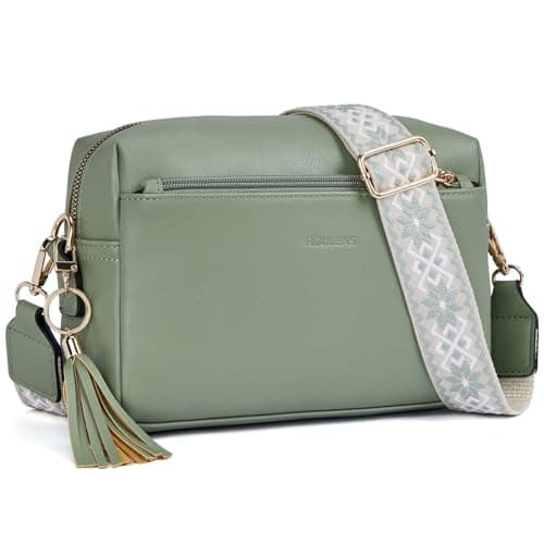 Image of Roulens Small Crossbody Bag with 3 Zip Compartments,Vegan Leather Phone Bag for Women,Shoulder Bag with Adjustable and Removable Wide Strap