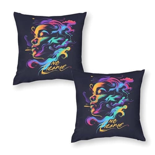 Image of Xiputvl Colorful Dream Cushion Cover Painting Square Pillow Covers with Invisible Zipper Pack of 2 for Sofa Square Outside Office 18"x18"
