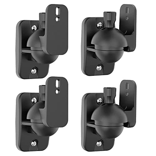 Image of Cozycase 4 Pcs Speaker Wall Mount Brackets with Fittings - Adjustable Satellite Speaker Wall Mount Kit | Rotatable | Tiltable for Surround Sound Speakers, Hold up to 7.7lbs, Black