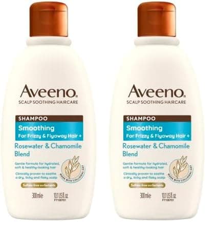Image of Aveeno Smoothing Rosewater and Chamomile Scalp Soothing Shampoo for Frizzy Hair 300ml (Pack of 2)