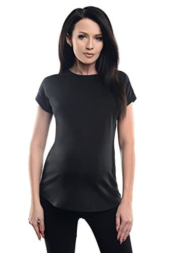 Image of Purpless Maternity Printed Cotton Loose Top Pregnancy T-Shirt Tee for Pregnant Women Slogan Print 2200 (10, Black)