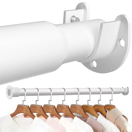 Image of Mavivegue Wardrobe Rail, 33mm Extendable Clothes Rail, 41.5cm-141.4cm Wardrobe Rails and Fittings, Metal Wardrobe Pole, Heavy Duty Clothes Rail, for Wardrobes, Windows, Laundry RV, White