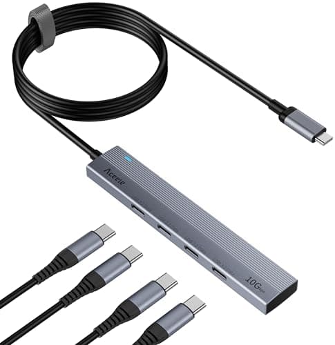 Image of Aceele USB C Hub 3.2 Gen 2, 10Gbps USB C to C Adaptor with 4 Type-C Data Ports, 2ft Extension Cable Data Transfer Splitter with Type-C Power Port for Laptop, MacBook Pro, Samsung Chromebook, Etc