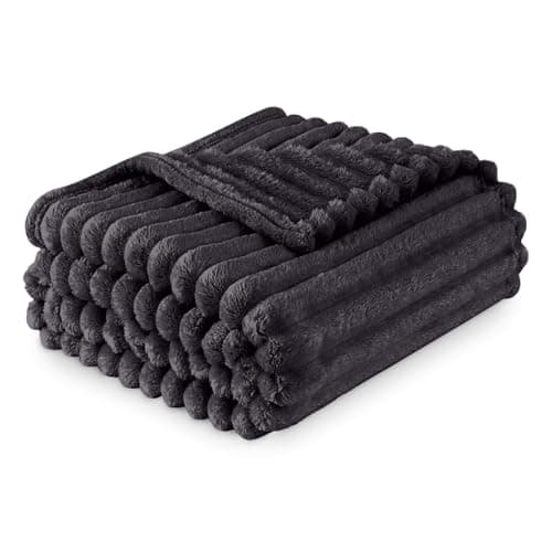 Image of GC GAVENO CAVAILIA Luxury Faux Fur Ribbed Blanket Sofa Large Throw 200 x 240 Cm - Thermal Warm & Cosy Thick Fluffy Throws - Fleece Blanket Throw For Sofa Bed Couch - Charcoal