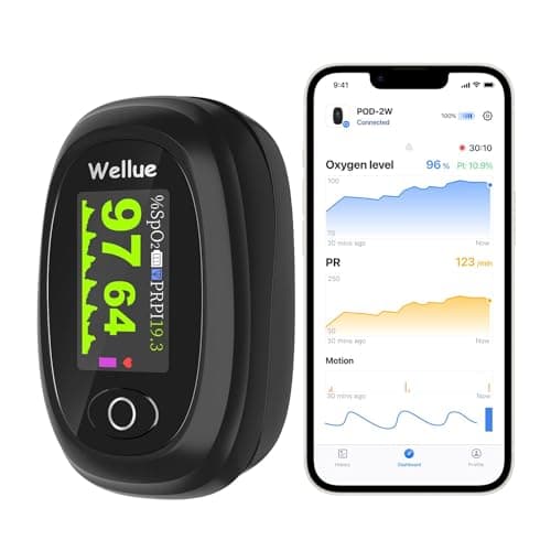 Image of Wellue Pulse Oximeter Fingeroximeter with Bluetooth,Oxygen Monitor Finger Adults with App,Monitor Blood Oxygen Saturation and Heart Rate, with Alarm & Battery