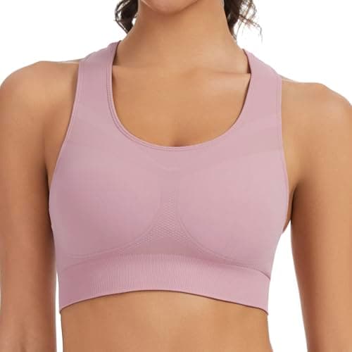 Image of Lemef Racerback Sports Bras for Women Medium Support Workout Bra Seamless Unpadded Yoga Gym Fitness Bra Pink M