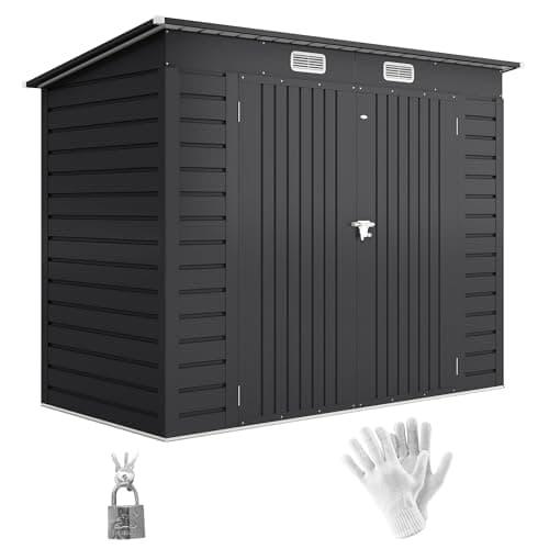 Image of Outsunny 8 x 4FT Garden Shed, Galvanised Steel Metal Shed, Easy to Assemble, Patio Outdoor Tool Storage Shed, Waterproof with Pent Roof, Lockable Door and 2 Vents, Lock and Keys, Grey