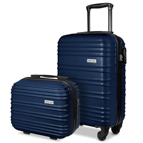 Image of Luggage Depot 2 Pieces Cabin Suitcase Set, 14 Inch Underseat Case & 20 Inch Cabin Suitcases with Locks & Spinner Wheels, ABS Hardshell, Compact Airline Approved Luggage Duo for Short Trips, Navy Blue