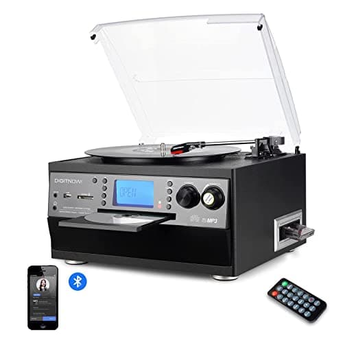 Image of DIGITNOW! Bluetooth Viny Record Player Turntable, CD, Cassette, AM/ FM Radio and Aux in with USB Port & SD Encoding- Remote Control, Built-in stereo speaker, Stand Alone Music Player