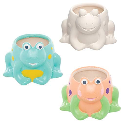 Image of Baker Ross AT571 Frog Ceramic Flowerpots - Pack of 2, Planters for Kids to Paint, Decorate and for STEM Learning Activities