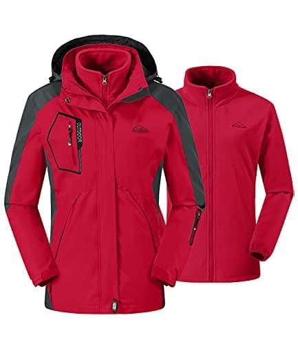 Image of donhobo Womens 3 In 1 Jackets Fleece Ski Jacket Softshell Winter Waterproof Full Zip Windproof Coat Zip Pockets(Red,S)