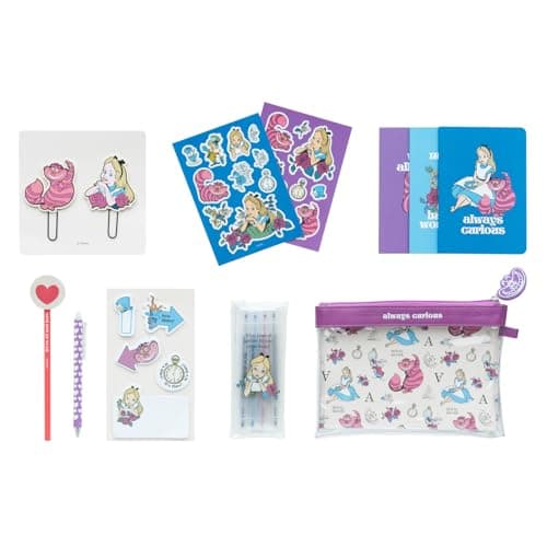 Image of Grupo Erik Disney Stationery Set - Alice in Wonderland Gifts | Pencil Case With A6 Notebooks, Highlighters, Sticky Notes, Paper Clips, Stickers, Pen, Pencil | Disney Gifts