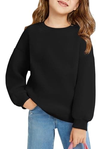 Image of Haloumoning Girls' Sweatshirt Crew Neck Oversized Pullover Kids Lightweight Sports Long Sleeve Plain Basic Long Sleeve Tops 5-14 Years, Black, 11-12 Years