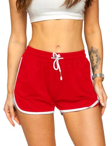Image of Hanyomo Women Athletic Yoga Fitness Terry Cotton Shorts Gym Running Bodybuilding Medium Thickness Shorts Red M