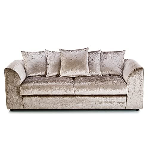 Image of Furnishings For Less UK New 3 Seater Sofa Mink Crushed Velvet Fabric Sofa | Crystal Scatter Back (Mink, 3 Seater)