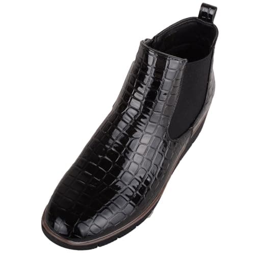 Image of ABSOLUTE FOOTWEAR Womens Faux Patent Leather Wedge Ankle Chelsea Boots with Twin Gusset - Black - UK 6