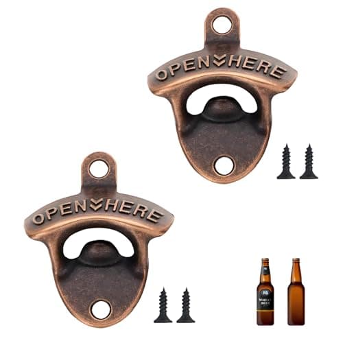 Image of 2 Pcs Wall Mounted Bottle Opener, Cast Iron Bottle Openers Wall Mounted, Rustic Retro Style Vintage Openers for Kitchens and Vintage Rustic