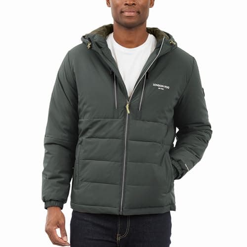 Image of LONDON FOG Men's Stretch Hooded Puffer, Green, XL