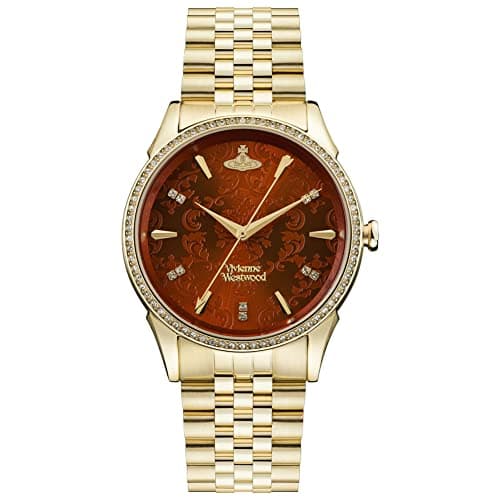 Image of Vivienne Westwood The Wallace Ladies Quartz Watch with Orange Dial & Gold Stainless Steel Bracelet VV208GDGD