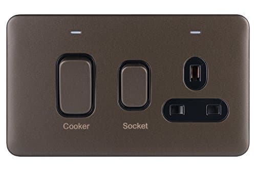 Image of Schneider Electric Lisse Screwless Deco - Switched Cooker Control Unit with 13 A Single Socket and Neon Indicator, 45 A, GGBL4001BMB, Mocha Bronze with Black Insert