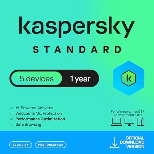 Image of Kaspersky Standard Anti-Virus 2026 | 5 Devices | 1 Year | Advanced Security | Online Banking Protection | Performance Optimization | PC/Mac/Mobile | UK Online Code