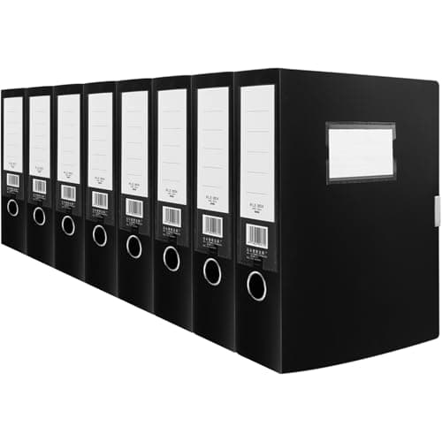 Image of Oungy 8Pack Box Files A4, Black Box Files Plastic Document Boxes, 75mm Spine Foolscap Boxes File for Paperwork A4