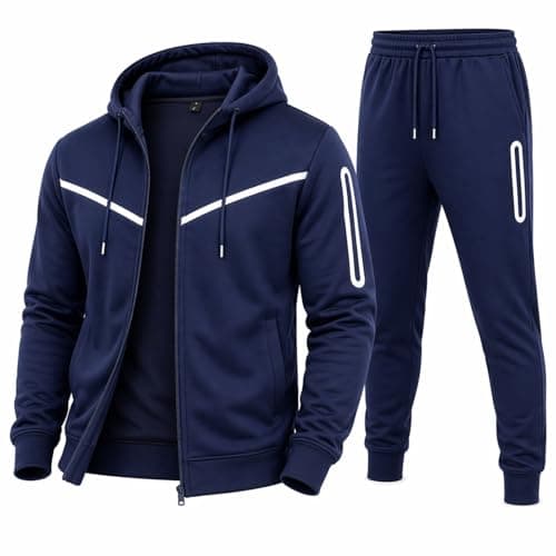 Image of Makii Mens Tracksuit Co-Ord Set - Full Sleeve Zip Up Hooded Fleece Top with Activewear Bottom Sports Jogging & Gym Suits For Men UK Blue L