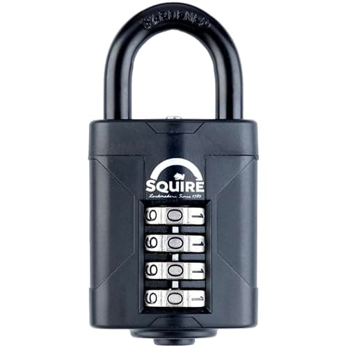 Image of Squire Heavy Duty Padlock (CP50BLACK) - Toughest Steel Shackle - 4 Wheel 50mm Wide Combination Padlock (Black) - Alloy Steel for Corrosion Resistance - Weatherproof Lock for Home, School & Garage
