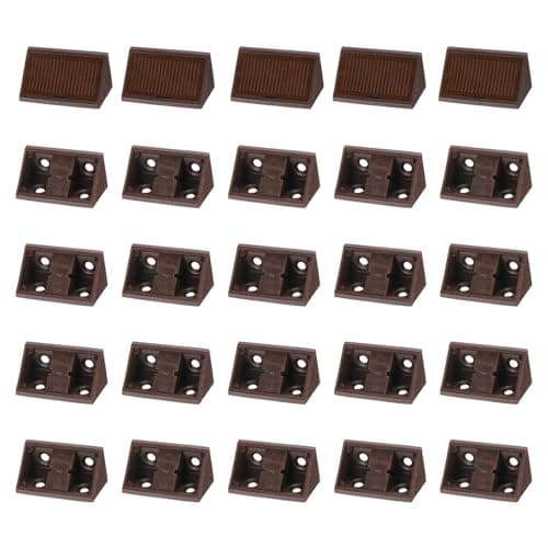 Image of sourcing map 50pcs Plastic Corner Braces 42 x 20 x 20mm L-Shape 90 Degree Right Angle Brackets Corner Braces with Cover & Screws for Furniture Support Chairs Wood Shelf Cabinets Box, Dark Brown