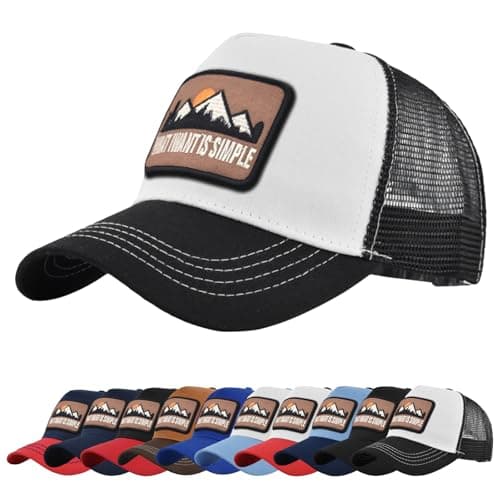 Image of Tiakay Trucker Cap Embroidered Baseball Hat - Unisex Mesh Back Sun Hat for Casual, Outdoor & Hip Hop Sport Wear (Black & White)