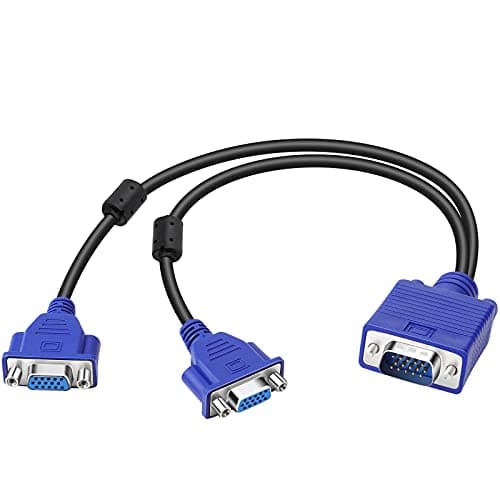 Image of SAISN Dual VGA Splitter Monitor Cable 1 Male to 2 Female Adapter Converter VGA Video Y Cable Cord for Screen Duplication