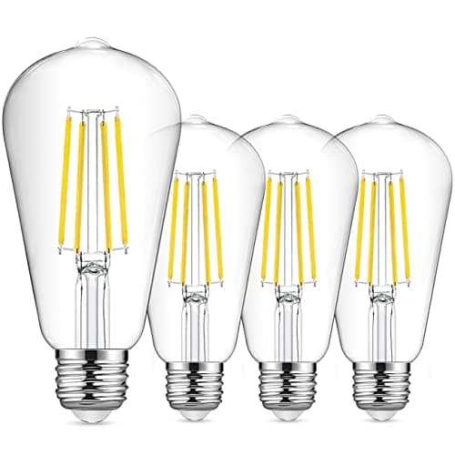 Image of EXTRASTAR ST64 Vintage LED Light Bulbs 8W E27 Edison Screw, 950LM, Cool White 6500K Energy Saving Retro Bulb, Clear Glass, Non-Dimmable, Pack of 4