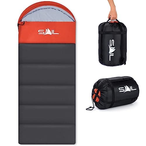 Image of SAIL 4 Season Sleeping Bag for Kids & Adults - Extra Wide, 400GSM Lightweight & Waterproof - Large XL Sleeping Bag for Camping, Indoor & Outdoor, Hiking & Backpacking - Orange