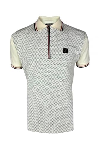 Image of Trojan Men's Ottoman Jacquard Panel Short-Sleeve Polo Shirt - TR/9069 Ecru