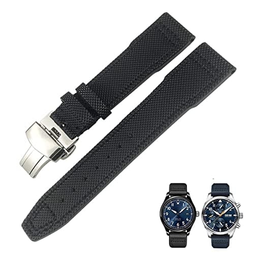 Image of XIRIXX 21mm 20mm Nylon Calfskin Black Blue Green Watch strap Fit for IWC IW377714 MARK18 PILOT STOP GUN Leather Watchbands(Black,21mm golden clasp)