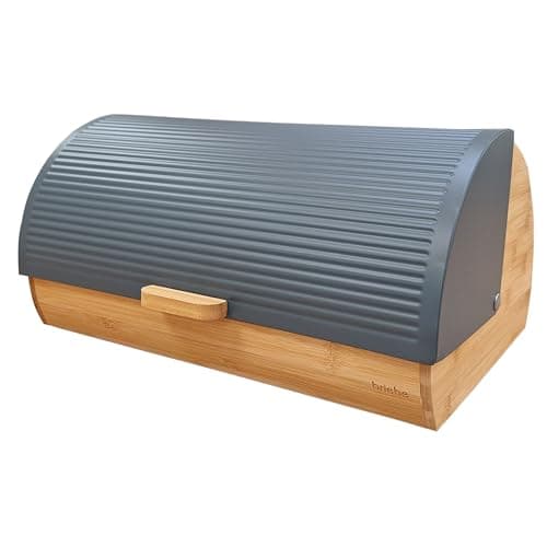 Image of briebe Nordic Bread Bin for Bread Storage made from Bamboo Wood, Long-Lasting Freshness of Bread, Sliding Lid, Bread Box and Pastry Storage, Bread Box Modern Nordic Design, Grey