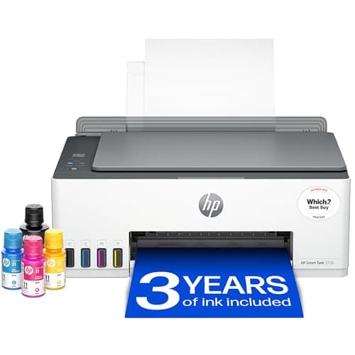 Image of HP Smart Tank 5105 All in One Printer | Perfect for Home | Colour | Wireless | Print, Scan, Copy | Refillable, Includes up to 3 Years of Ink | Smart Buttons | Easy Setup | Reliable Wi-Fi